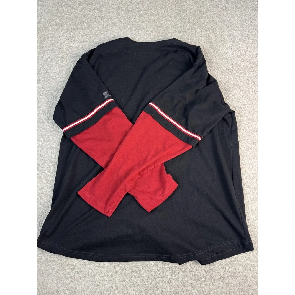 Starter Shirt Mens Large Black Red Long‎ Sleeve Button Front Baseball Jersey